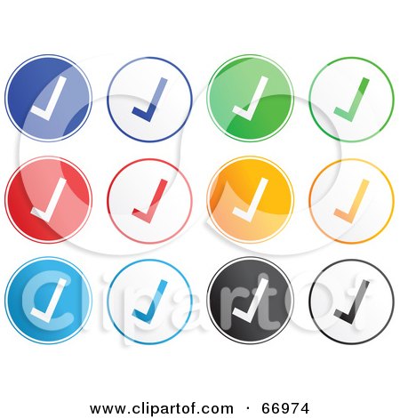 Royalty-Free (RF) Clipart Illustration of a Digital Collage of Rounded Check Mark Buttons by Prawny