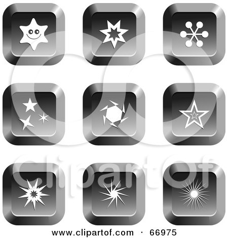 Royalty-Free (RF) Clipart Illustration of a Digital Collage Of Square Chrome Star Buttons by Prawny