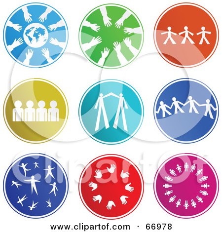 Royalty-Free (RF) Clipart Illustration of a Digital Collage Of Round Colorful Teamwork Buttons by Prawny