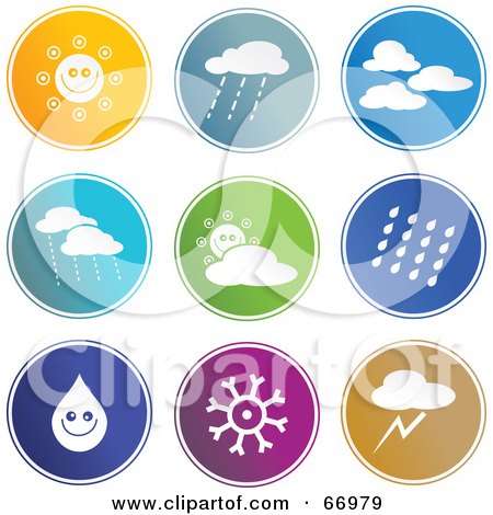 Royalty-Free (RF) Clipart Illustration of a Digital Collage Of Round Colorful Weather Buttons by Prawny