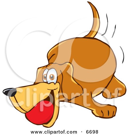 Brown Dog Mascot Cartoon Character Playing With a Red Ball Clipart Picture by Toons4Biz