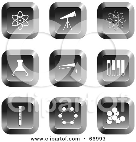 Royalty-Free (RF) Clipart Illustration of a Digital Collage Of Square Chrome Science Buttons by Prawny
