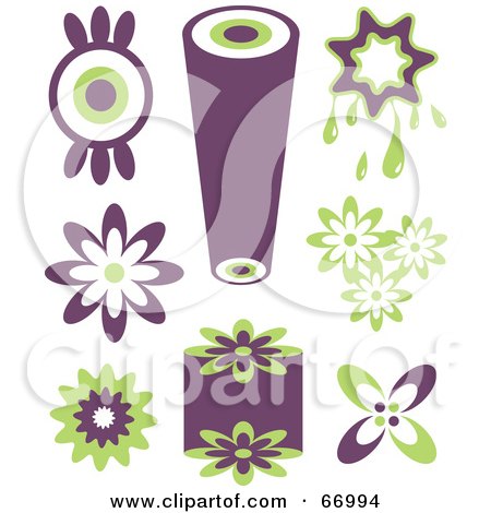 Royalty-Free (RF) Clipart Illustration of a Digital Collage Of Purple And Green Retro Icons by Prawny