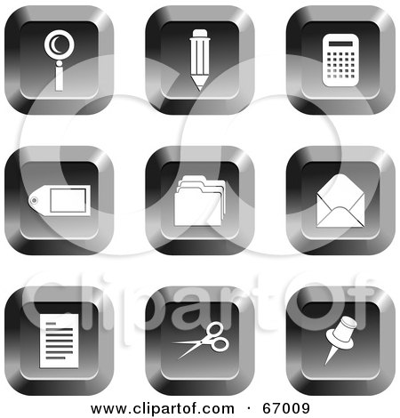 Royalty-Free (RF) Clipart Illustration of a Digital Collage Of Square Chrome Office Buttons by Prawny