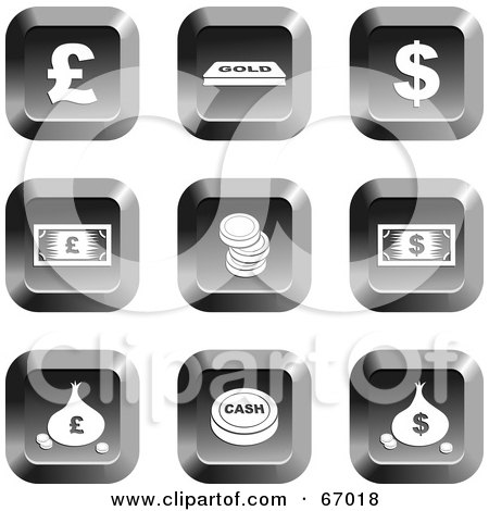 Royalty-Free (RF) Clipart Illustration of a Digital Collage Of Square Chrome Money Buttons by Prawny
