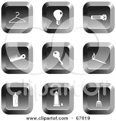 Royalty-Free (RF) Clipart Illustration of a Digital Collage Of Square Chrome Household Buttons by Prawny