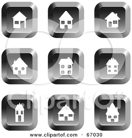 Royalty-Free (RF) Clipart Illustration of a Digital Collage Of Square Chrome House Buttons by Prawny