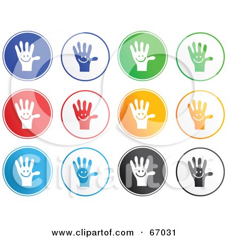 Royalty-Free (RF) Clipart Illustration of a Digital Collage of Rounded Handy Hand Buttons by Prawny