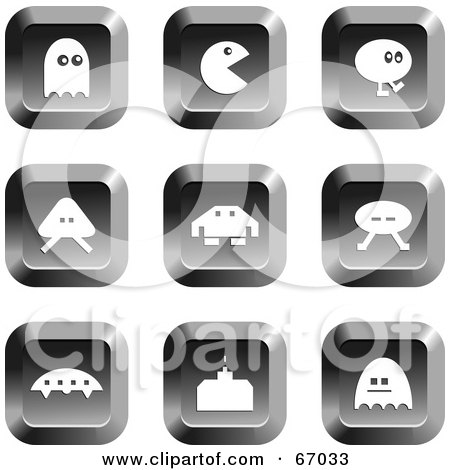 Royalty-Free (RF) Clipart Illustration of a Digital Collage Of Square Chrome Gaming Buttons by Prawny