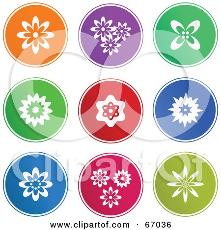Royalty-Free (RF) Clipart Illustration of a Digital Collage Of Round Colorful Flower Buttons by Prawny