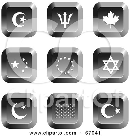 Royalty-Free (RF) Clipart Illustration of a Digital Collage Of Square Chrome Flag Buttons by Prawny