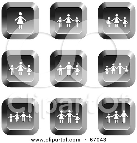 Royalty-Free (RF) Clipart Illustration of a Digital Collage Of Square Chrome Family Buttons - Version 2 by Prawny