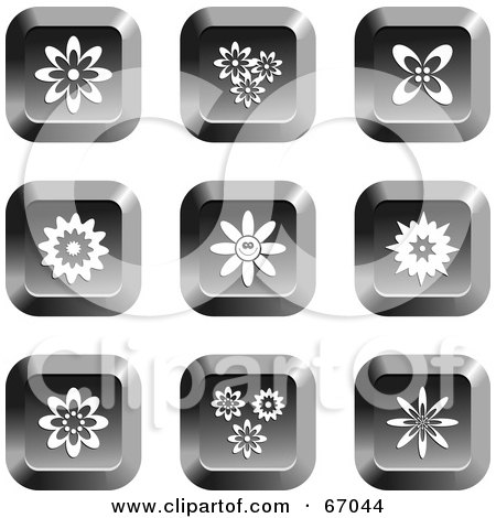 Royalty-Free (RF) Clipart Illustration of a Digital Collage Of Square Chrome Flower Buttons by Prawny