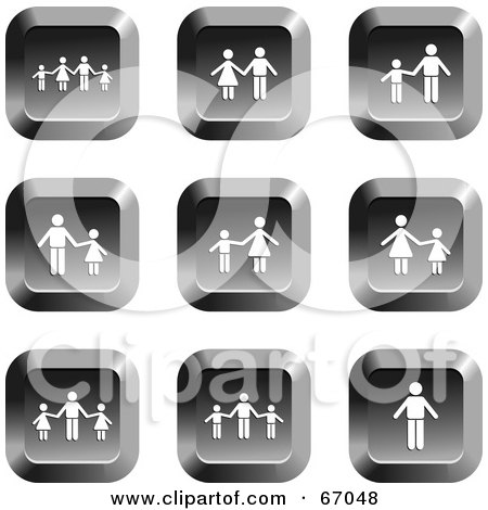Royalty-Free (RF) Clipart Illustration of a Digital Collage Of Square Chrome Family Buttons - Version 1 by Prawny