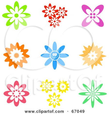 Royalty-Free (RF) Clipart Illustration of a Digital Collage Of Colorful Flower Icons by Prawny