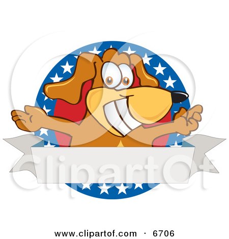 Brown Dog Mascot Cartoon Character With Open Arms With a Blank Label Clipart Picture by Toons4Biz