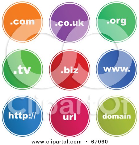 Royalty-Free (RF) Clipart Illustration of a Digital Collage Of Round Colorful Domain Buttons by Prawny