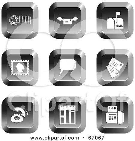 Royalty-Free (RF) Clipart Illustration of a Digital Collage Of Square Chrome Communications Buttons by Prawny