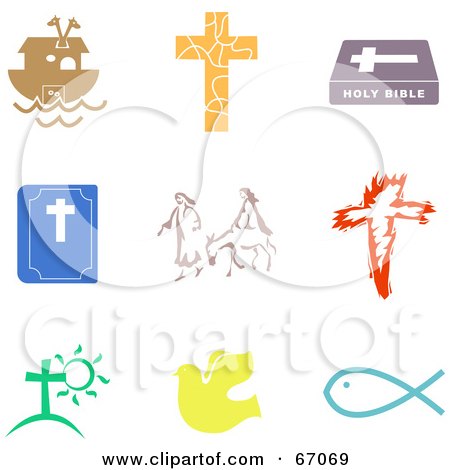 Royalty-Free (RF) Clipart Illustration of a Digital Collage Of Colorful Christian Icons by Prawny