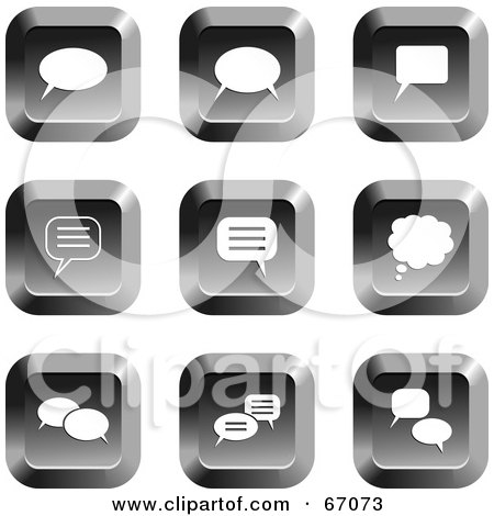 Royalty-Free (RF) Clipart Illustration of a Digital Collage Of Square Chrome Chat Box Buttons by Prawny