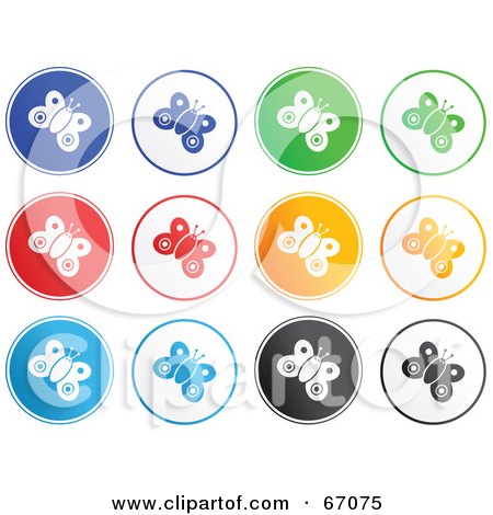 Royalty-Free (RF) Clipart Illustration of a Digital Collage Of Round Colorful Butterfly Buttons by Prawny