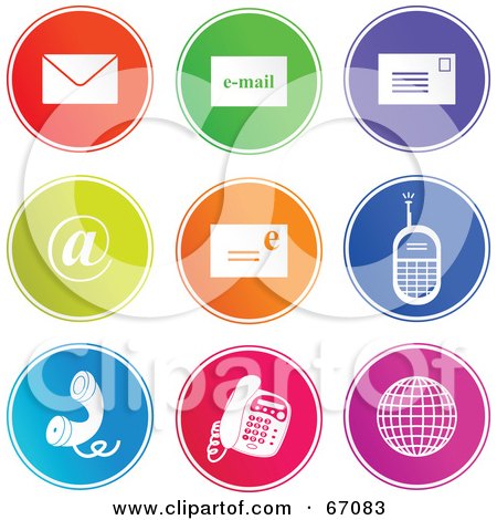 Royalty-Free (RF) Clipart Illustration of a Digital Collage of Round Colorful Communication Buttons by Prawny