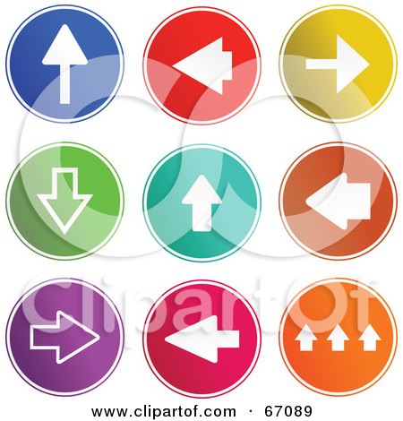 Royalty-Free (RF) Clipart Illustration of a Digital Collage Of Rounded Colorful Arrow Buttons by Prawny