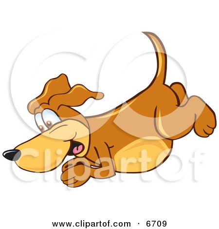 Brown Dog Mascot Cartoon Character Diving or Jumping Clipart Picture by Toons4Biz