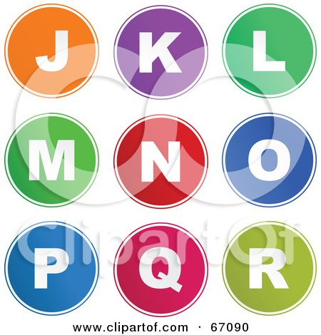 Royalty-Free (RF) Clipart Illustration of a Digital Collage Of Round Colorful Alphabet Icons; J Through R by Prawny