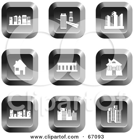 Royalty-Free (RF) Clipart Illustration of a Digital Collage Of Square Chrome Architecture Icons by Prawny