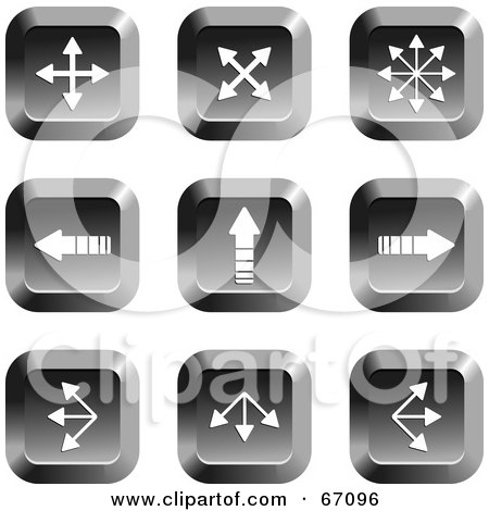 Royalty-Free (RF) Clipart Illustration of a Digital Collage Of Chrome Square Arrow Buttons - Version 2 by Prawny