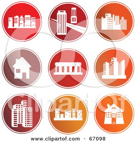 Royalty-Free (RF) Clipart Illustration of a Digital Collage Of Round Red Architecture Icons by Prawny