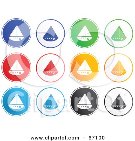 Royalty-Free (RF) Clipart Illustration of a Digital Collage of Round Colorful Sailboat Buttons by Prawny