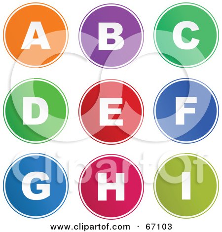 Royalty-Free (RF) Clipart Illustration of a Digital Collage Of Round Colorful Alphabet Icons; A Through I by Prawny
