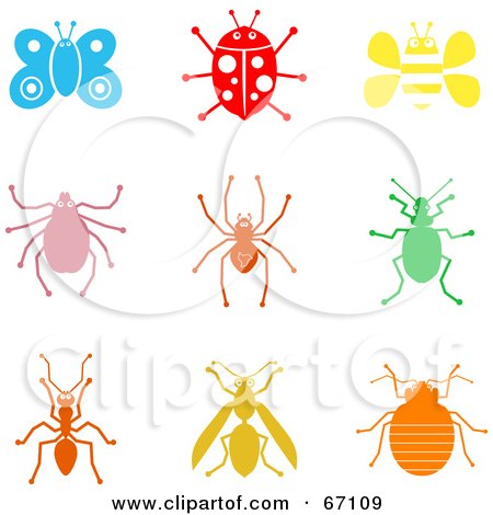 Royalty-Free (RF) Clipart Illustration of a Digital Collage Of Colorful Insect Icons by Prawny