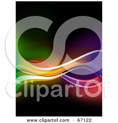 Royalty-Free (RF) Clipart Illustration of a Vertical Background Of Neon Colored Waves On Black by elaineitalia