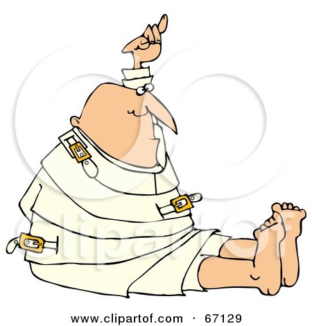 Royalty-Free (RF) Clipart Illustration of a Bald Man Holding Up One Arm While Restrained In A Straitjacket by djart