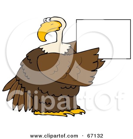 Royalty-Free (RF) Clipart Illustration of a Bald Eagle Holding Up A Blank White Sign by djart