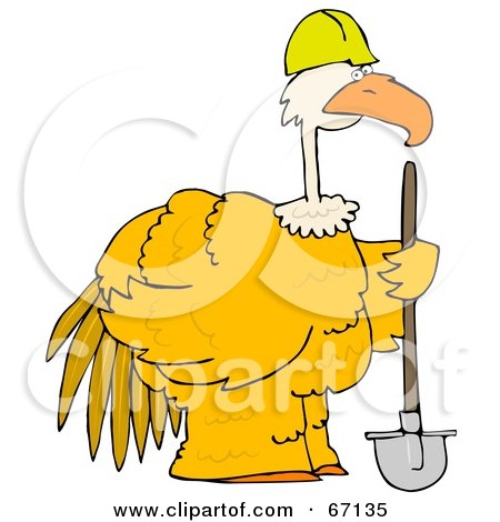 Royalty-Free (RF) Clipart Illustration of a Large Yellow Construction Bird Holding A Shovel by djart