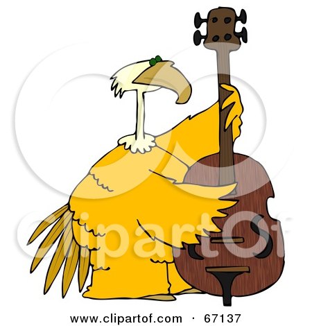 Royalty-Free (RF) Clipart Illustration of a Large Yellow Bird Playing a Bass by djart