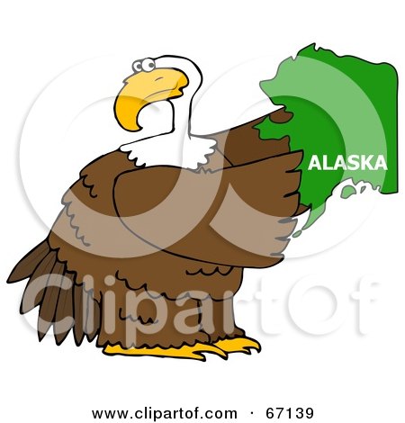 Royalty-Free (RF) Clipart Illustration of a Bald Eagle Holding A Green State Of Alaska by djart