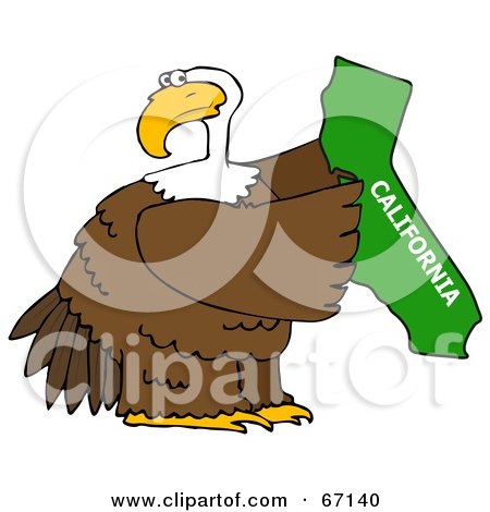 Royalty-Free (RF) Clipart Illustration of a Bald Eagle Holding A Green State Of California by djart