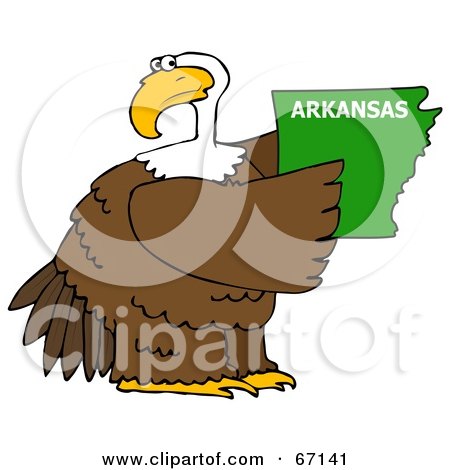 Royalty-Free (RF) Clipart Illustration of a Bald Eagle Holding A Green State Of Arkansas by djart