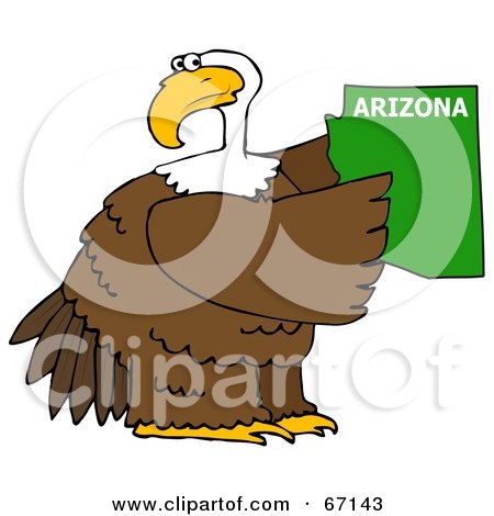 Royalty-Free (RF) Clipart Illustration of a Bald Eagle Holding A Green State Of Arizona by djart