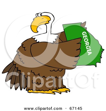 Royalty-Free (RF) Clipart Illustration of a Bald Eagle Holding A Green State Of Georgia by djart