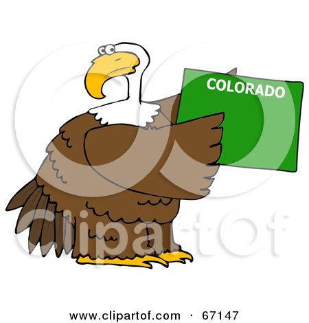 Royalty-Free (RF) Clipart Illustration of a Bald Eagle Holding A Green State Of Colorado by djart