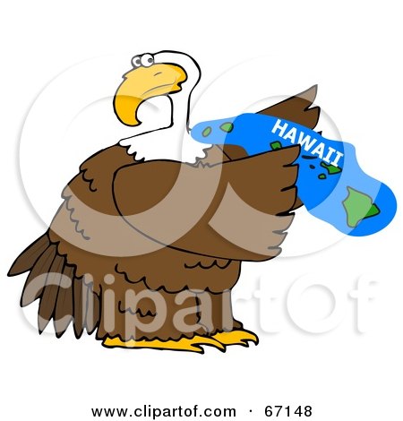 Royalty-Free (RF) Clipart Illustration of a Bald Eagle Holding A Blue State Of Hawaii by djart
