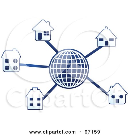 Royalty-Free (RF) Clipart Illustration of a Blue Molecule Globe With Homes by Prawny