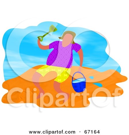 Royalty-Free (RF) Clipart Illustration of a Person Carrying A Pail Of Water On A Beach by Prawny