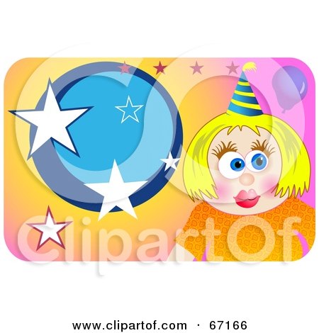 Royalty-Free (RF) Clipart Illustration of a Blond Birthday Girl Wearing A Hat Over A Star Background by Prawny